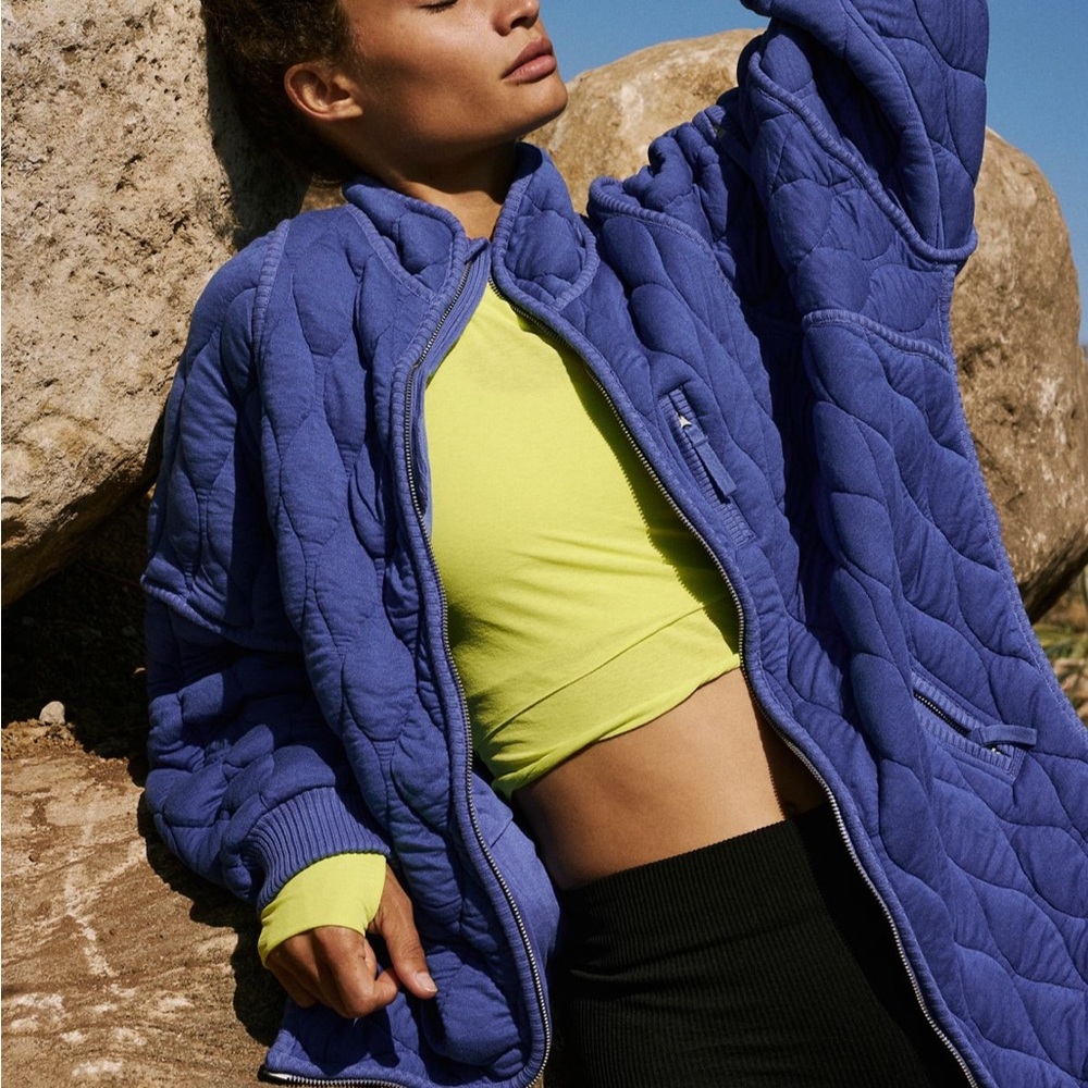 Free People Vibrant Blue Quilted Puffer Jacket